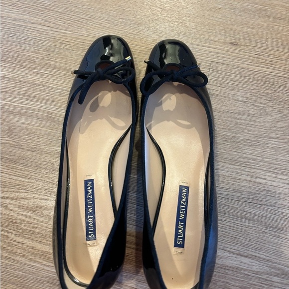 Stuart Weitzman Gabby Black Patent Leather Women's Bow block Heels - Picture 5 of 6